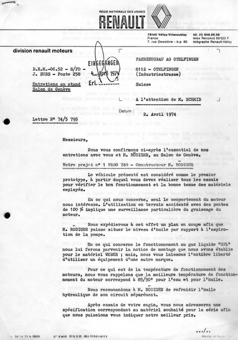 rnault s letter resuming issues april 74 fahrzeugbau picture